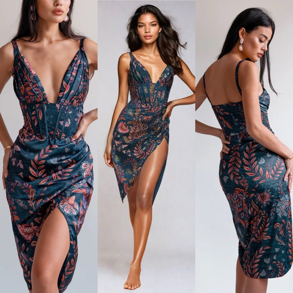 Averie Floral V-Neck Asymmetrical Dress